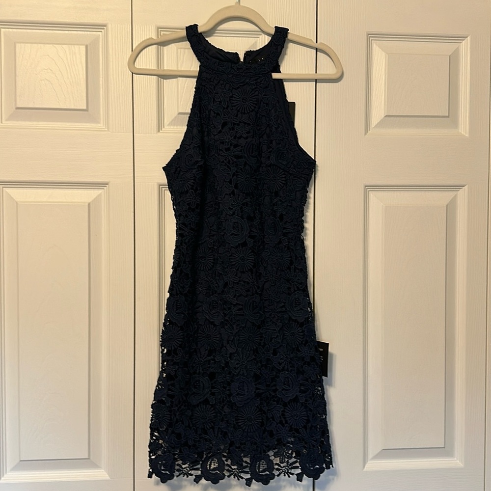 Lulu’s Love Poem Navy Blue Lace Mini Dress